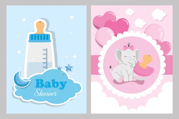 Conjunto de cartões de banho de bebê com decoração bonito —  Vetores de Stock