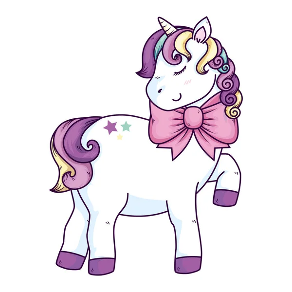Cute unicorn fantasy with bow ribbon — Stock vektor