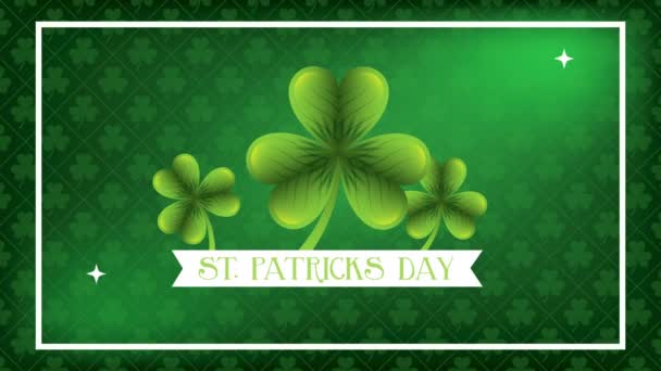 St patricks day animated card with lettering and clovers — 图库视频影像