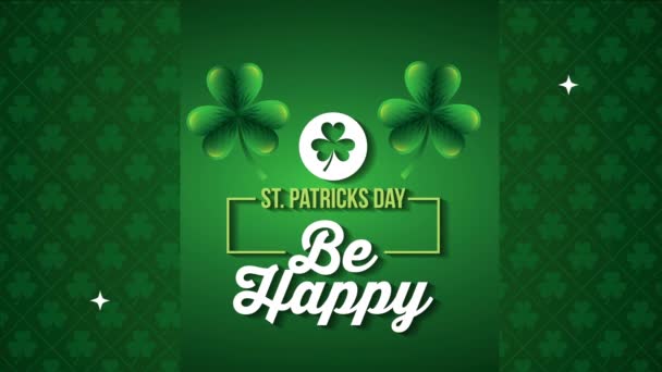 St patricks day animated card with lettering and clovers — Stock video