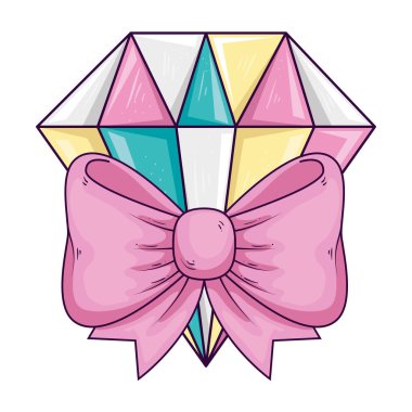 cute diamond jewelry with bow ribbon isolated icon