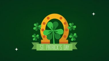 st patricks day animated card with horseshoe and clovers