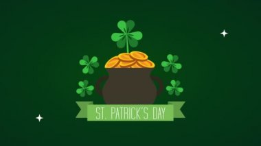 st patricks day animated card with treasure cauldron and clovers
