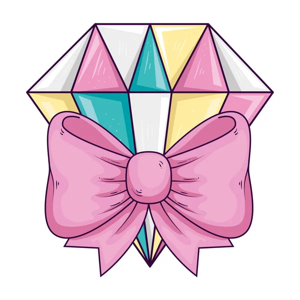 Cute diamond jewelry with bow ribbon isolated icon — Stockvektor