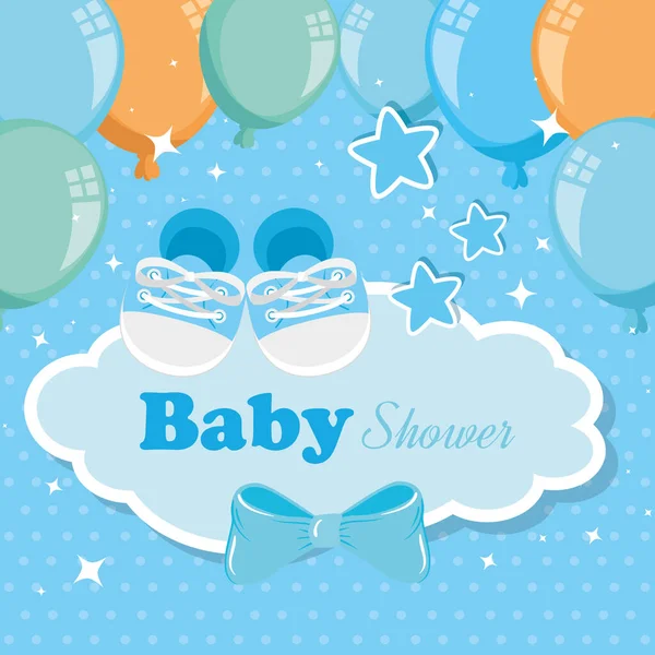 Baby shower card with shoes and icons — Stock Vector