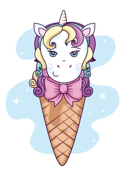 Cute unicorn ice cream icon — ストックベクタ