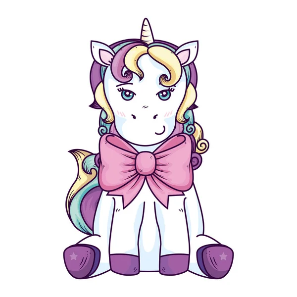 Cute unicorn fantasy with bow ribbon — 图库矢量图片