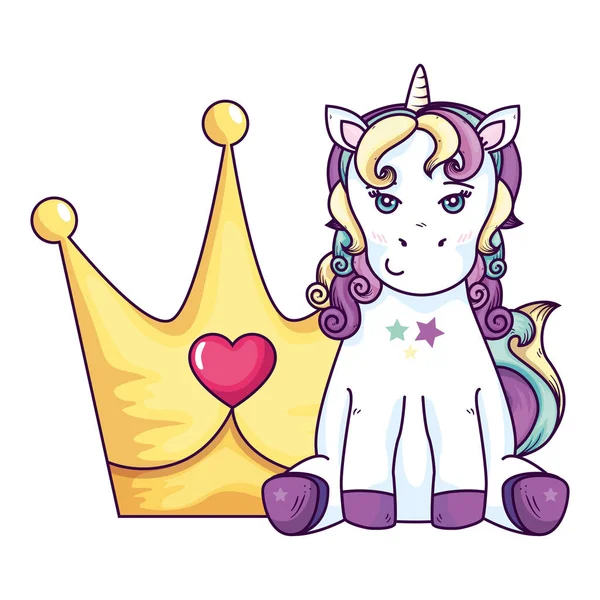 cute unicorn fantasy with crown isolated icon
