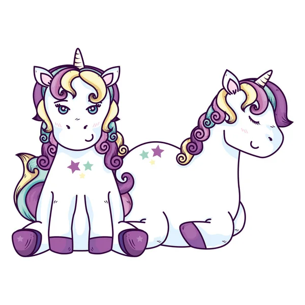 Cute unicorns fantasy with stars decoration — Stockvector