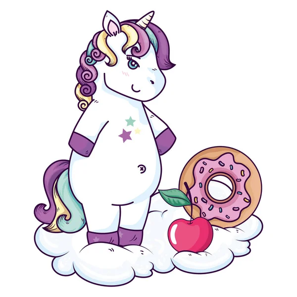 cute unicorn with donut and cherry