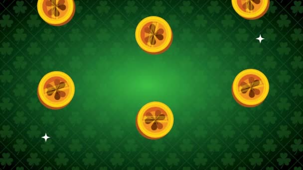 St patricks day animated card with coins and clovers — Stockvideo