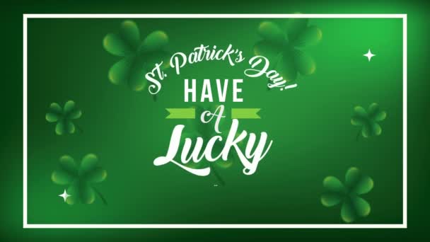 St patricks day animated card with lettering and clovers — Stockvideo