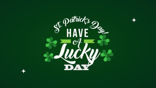 St patricks day animated card with lettering and clovers — Stockvideo