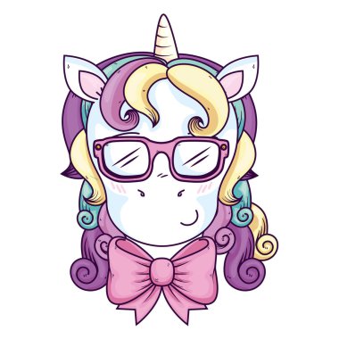 head of cute unicorn with eyeglasses