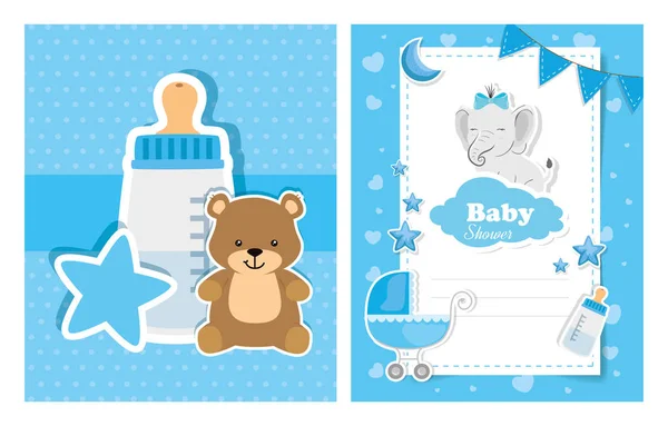 Set of baby shower cards with cute decoration — Stockvector