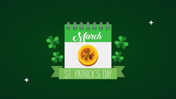 St patricks giorno cartone animato con calendario e monete — Video Stock