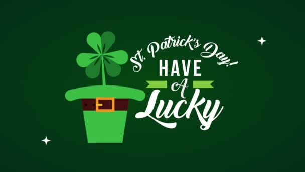 St patricks day animated card with elf hat and clovers — Stock Video