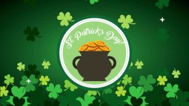 st patricks day animated card with treasure cauldron and clovers