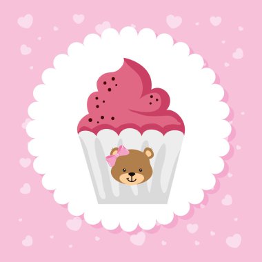 delicious cupcake with face of bear female