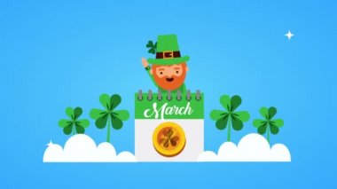st patricks day animated card with elf and calendar