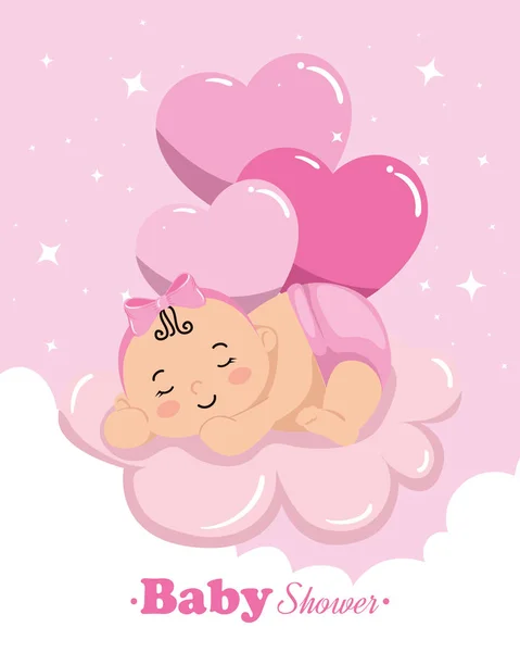 Baby shower card with cute baby girl and decoration — ストックベクタ