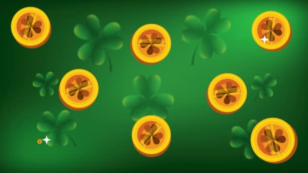 St patricks day animated card with coins and clovers — 图库视频影像