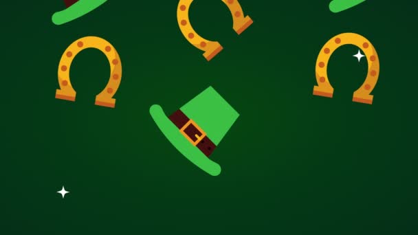 St patricks day animated card with elf hats and horseshoes — Stock videók