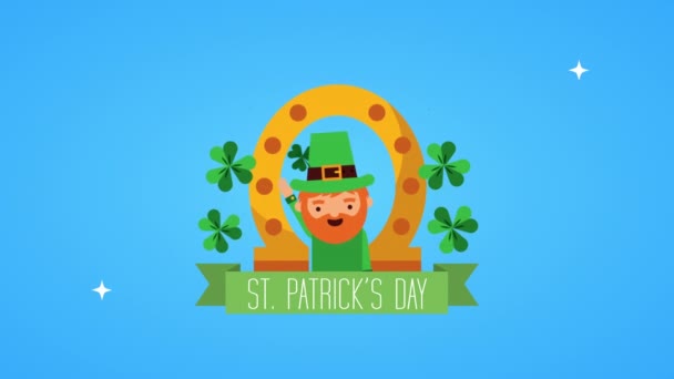 St patricks day animated card with elf and horseshoe — 图库视频影像