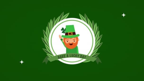 St patricks day animated card with elf character — 图库视频影像