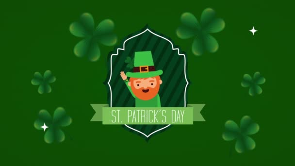 St patricks day animated card with elf character — Stock video