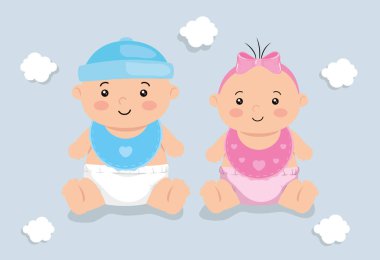 cute little babies with clouds decoration
