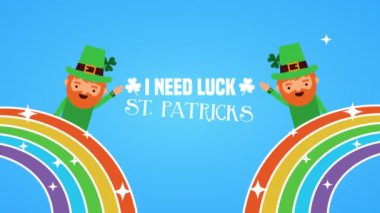 st patricks day animated card with elfs and rainbows