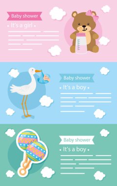 dekorasyonlu bebek duş kartları seti