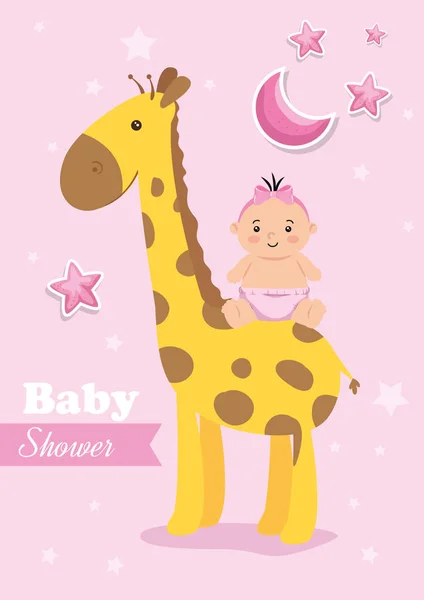 Carte de douche bébé avec girafe et décoration — Image vectorielle