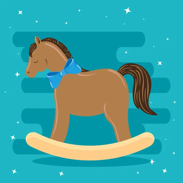 Mainan kuda kayu di latar belakang biru - Stok Vektor