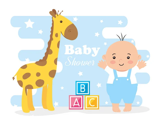 Baby shower card with little boy and decoration — Wektor stockowy