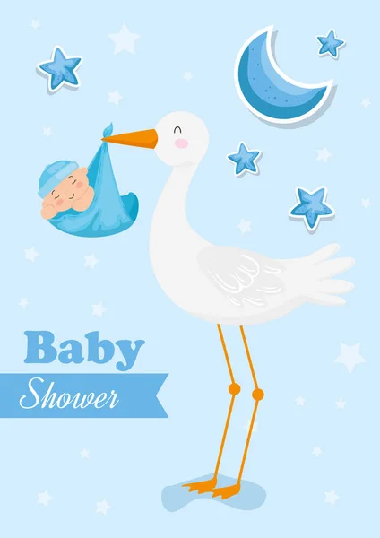 Baby shower card with stork and decoration — Stock Vector