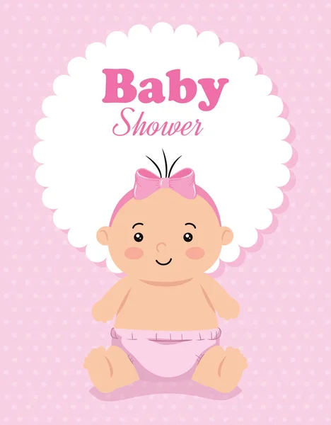 Baby shower card with cute baby girl and decoration — Stock Vector