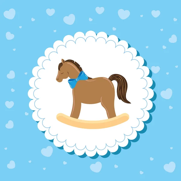 Wooden horse toy in lace frame — Stock vektor