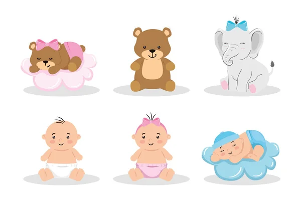 Conjunto lindo iconos de baby shower — Archivo Imágenes Vectoriales