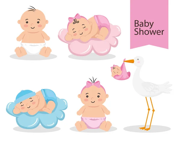 Set cute icons of baby shower — ストックベクタ