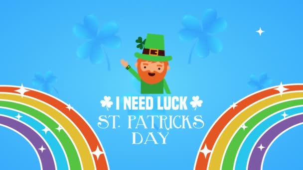 St patricks day animated card with elf and rainbow — Stockvideo