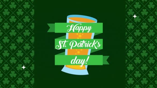 St patricks day animated card with beer and ribbon — Stock video