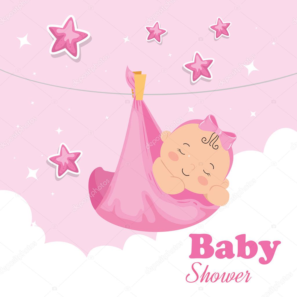 baby shower card with cute baby girl and decoration