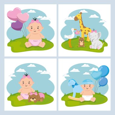 set cute icons of baby shower