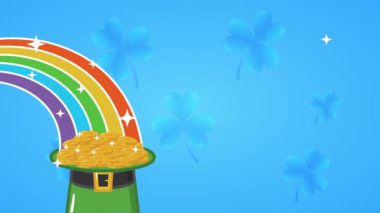 st patricks day animated card with elf hat and rainbow