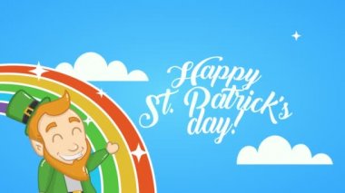 st patricks day animated card with elf and rainbow