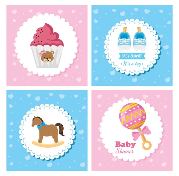 Set poster of baby with cute decoration — Stockvector