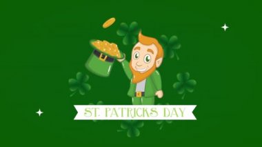 st patricks day animated card with elf and coins hat