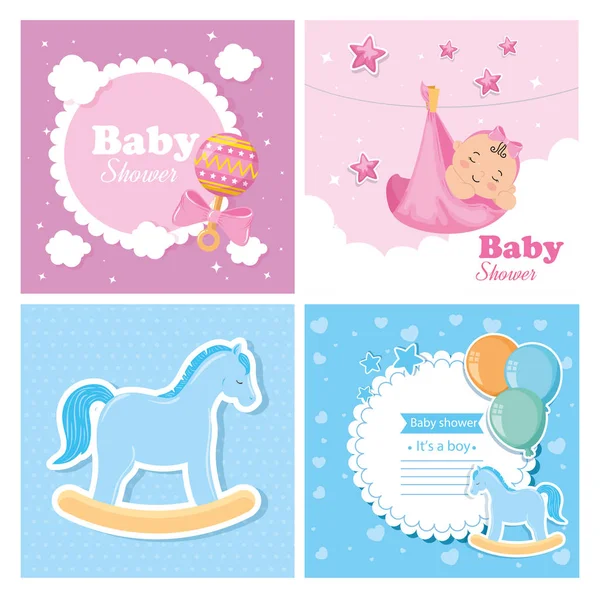 Uppsättning baby shower kort med dekoration — Stock vektor